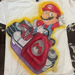 White Graphic Tee with Red and Purple Design